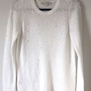 Loft - white sweater with pearls - size M